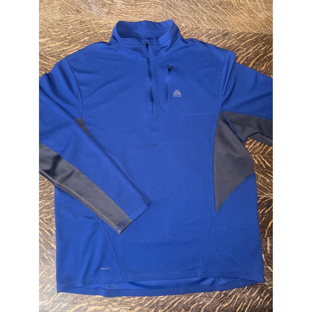 Nike ACG Mens XXL Blue 1/4 Zip Pullover NikeFIT DRY Hiking Training Top